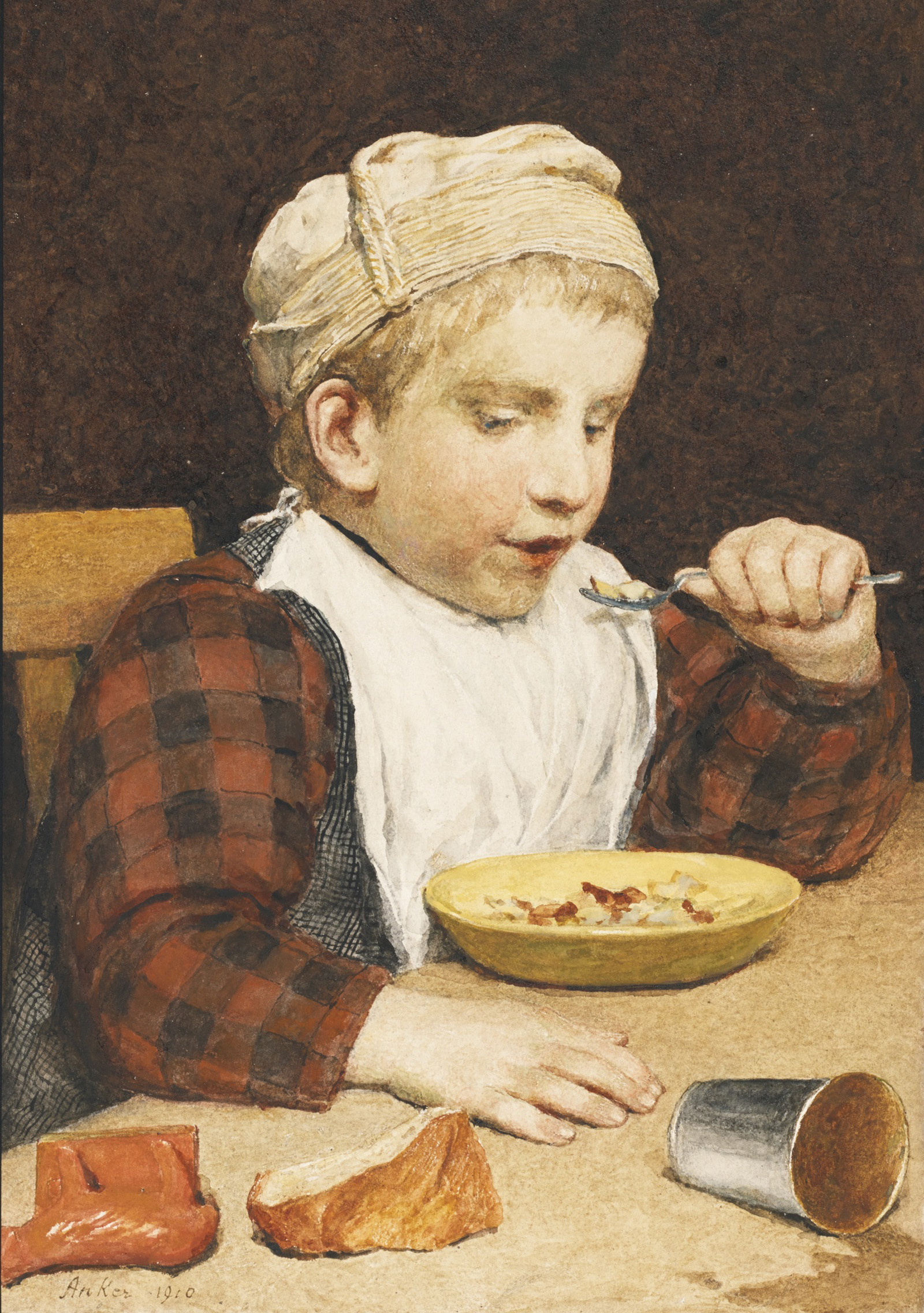 boy with cap having food